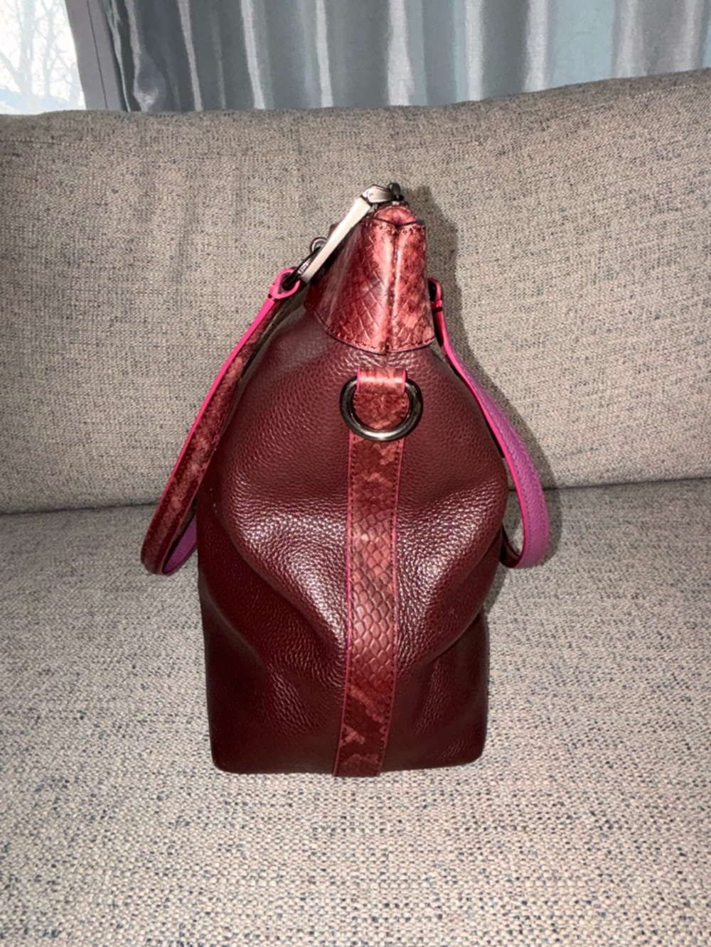 Coach Tyler Leather Tote Burgundy w/Purple/Snake Details, Crossbody Strap - Picture 5 of 16